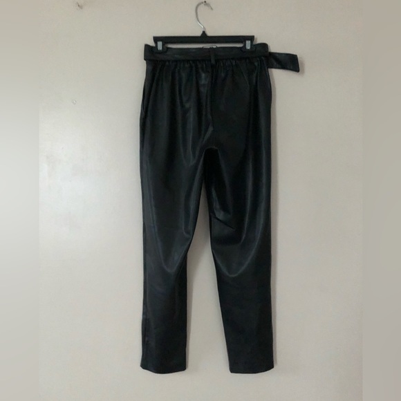 Halilu Faux Leather Pants size M Belted Zipper Elasticity Hight Waist - Picture 14 of 16